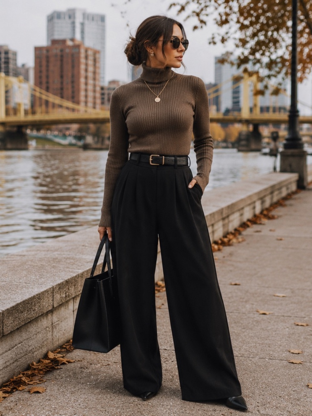 Truth by Republic Black Pleated Trousers Wide Leg Size Medium